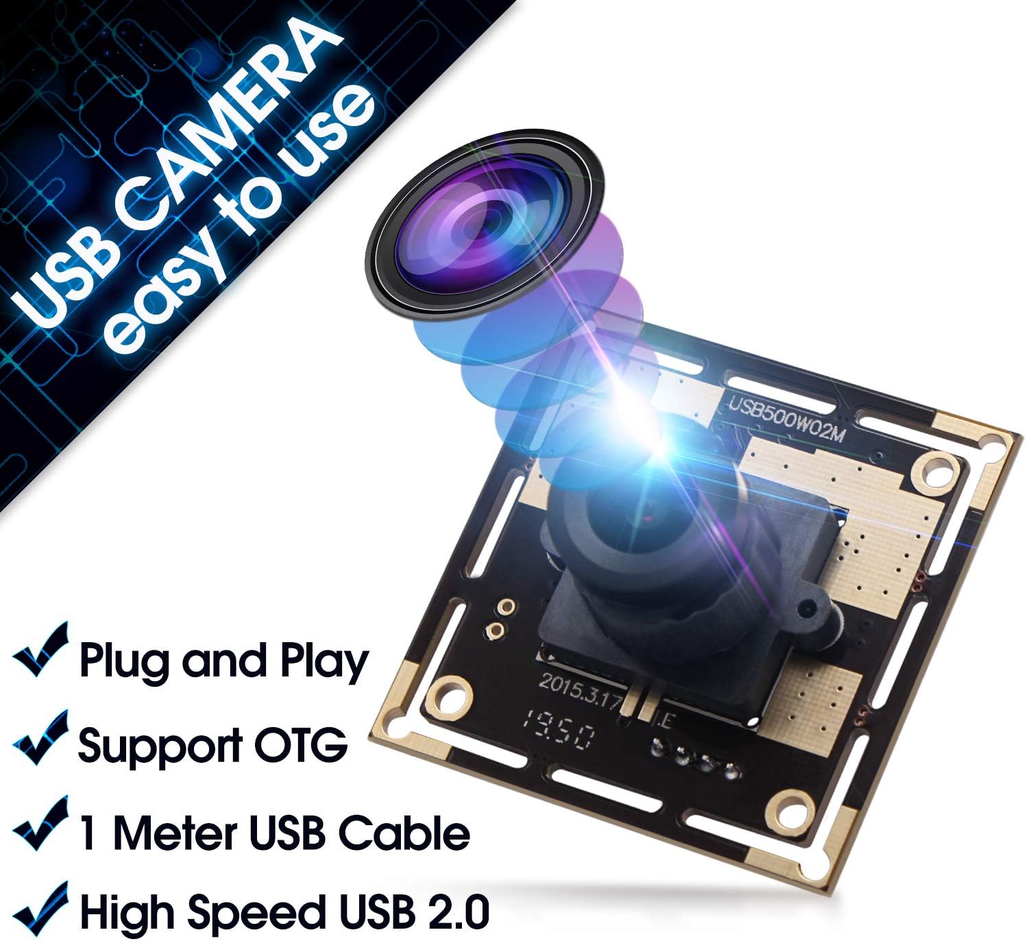 Autofocus 5 Megapixel USB Camera Module with 170 Degree Fisheye Lens HD 2592X1944 USB Webcamera with CMOS OV5640 Sensor USB with Camera,Mini Webcam for Windows Mac Andriod Linux,Plug&Play