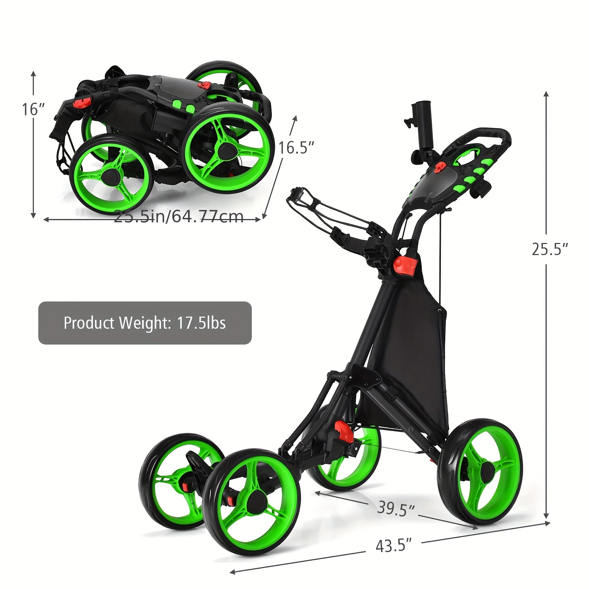 PGAST 4-Wheeled Golf Push Cart-Compact Folding Design, Adjustable Handle, Built-in Scoreboard-Accessories Bag Included, Ideal for Golf Enthusiasts - Curated Treasures Market