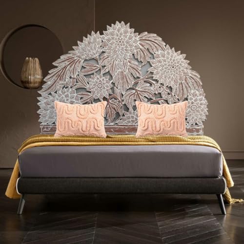 SMARTCAREWOOD Hand Carving- Half Moon Bed Headboard Natural | Bed Head Wall Art | Tropical Home Decor |