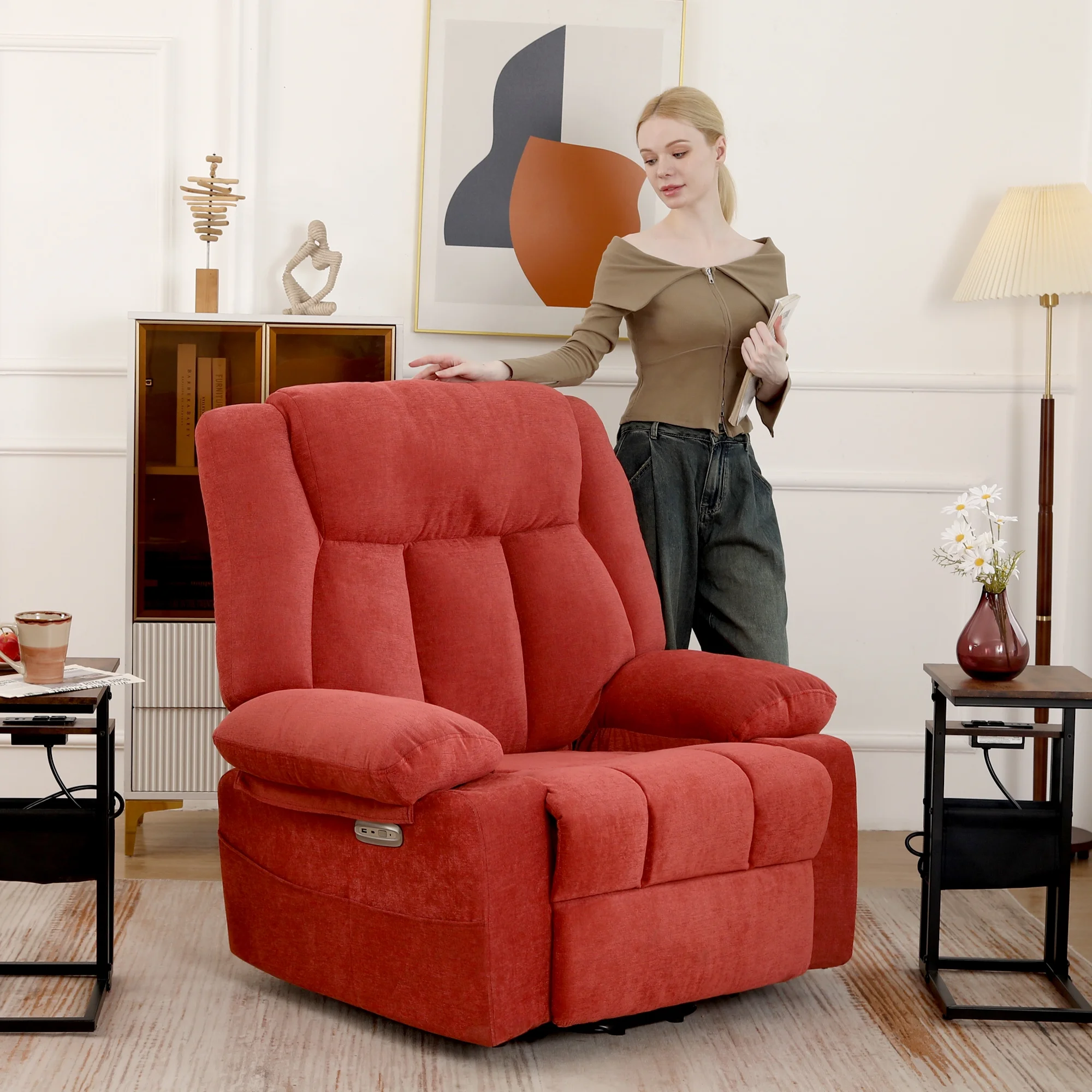 XINMICS Power Lift Recliner Chair for Elderly, Red