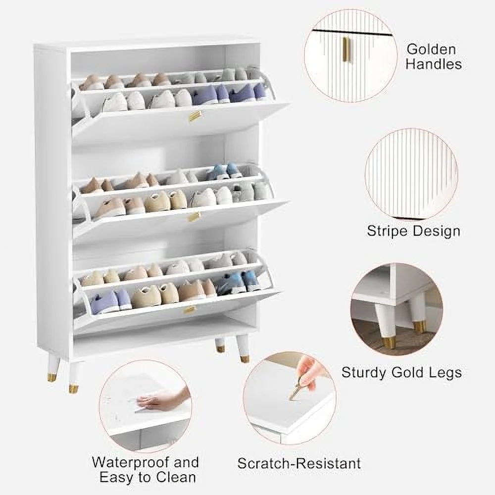 Shoe Cabinet for Entryway Slim  Narrow Shoe  Cabinet Hidden  White Shoe Organizer for Entryway  Thin Shoe Rack Cabinet with Door  Flip Drawer Shoe Cabinet Hallway