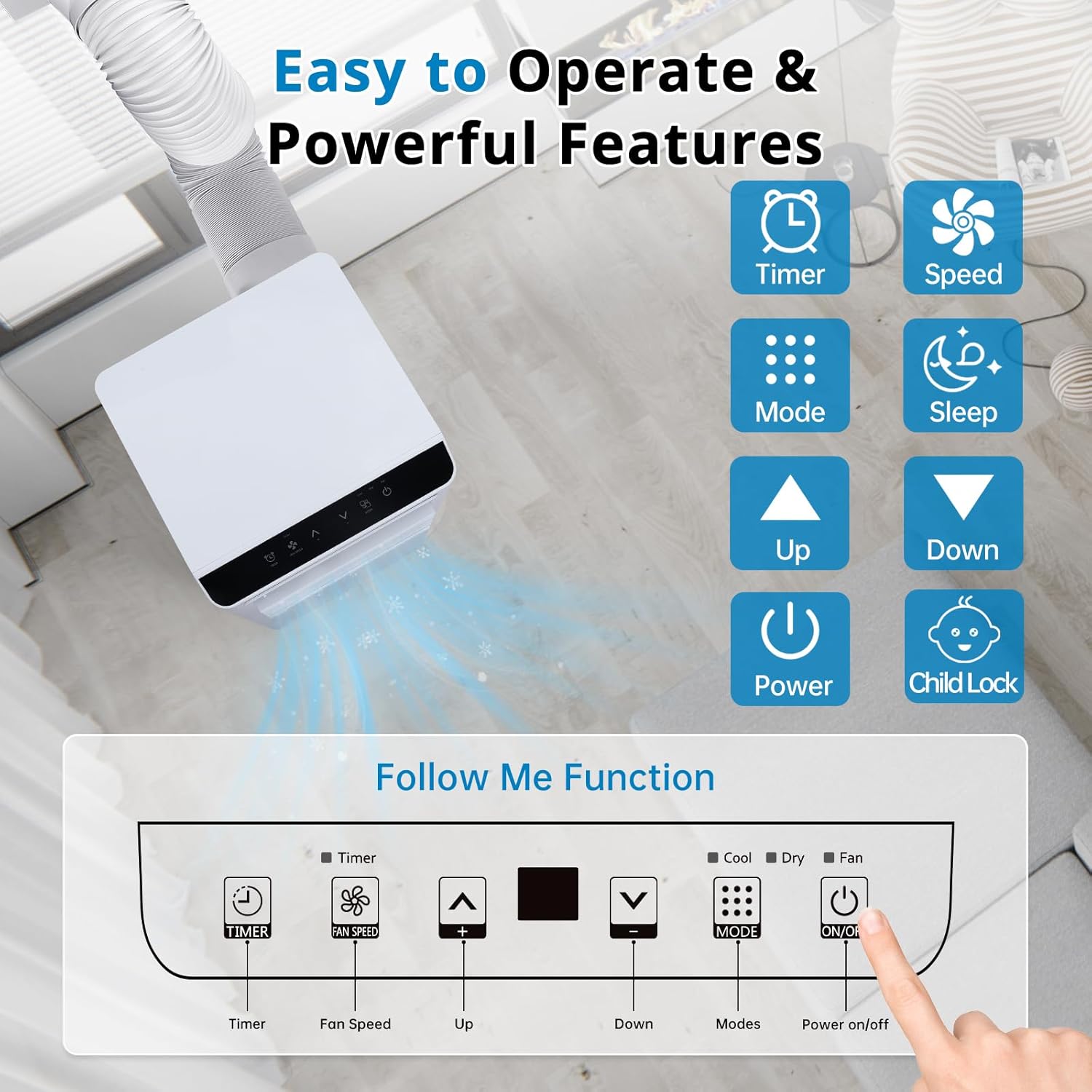 8000BTU Portable Air Conditioners, 3 IN 1 Portable AC Unit with Dehumidifier and Fan, up to 350Sq. Ft. Low Noise For Bedroom, Living Room, Office.