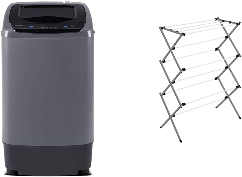 COMFEE' Portable Washing Machine, 0.9 cu.ft Compact Washer, Magnetic Gray & Honey-Can-Do Tripod Clothes Drying Rack, 30 lbs (DRY-02118)