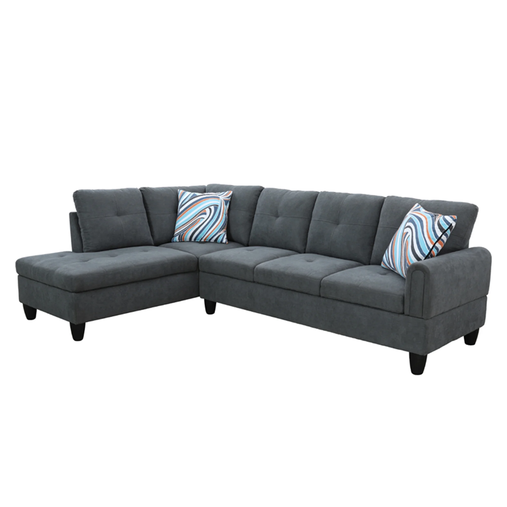 Aukfa Sectional Sofa, 97" Living Room Couch w/ Storage Ottoman, Left Facing Chaise, Flannel, Gray