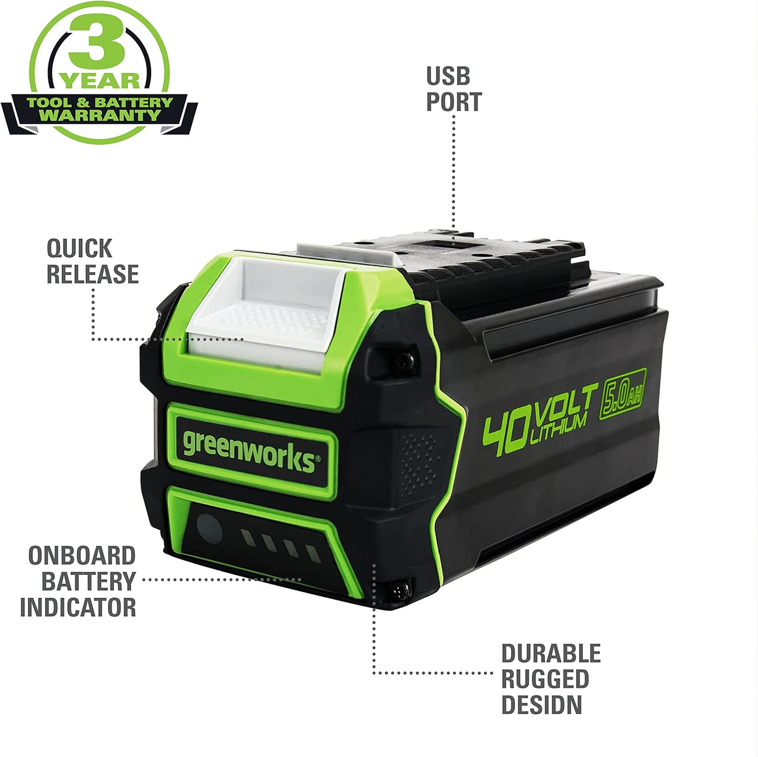 Greenworks 40V 5.0Ah USB Lithium-Ion Battery