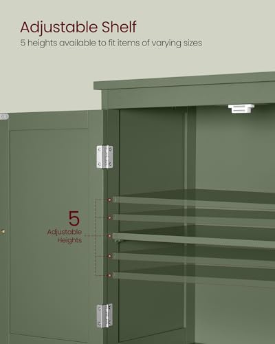 VASAGLE Bathroom Floor Storage Cabinet, Bathroom Storage Unit, Freestanding Cabinet with 4 Doors, Adjustable Shelves, 11.8 x 23.6 x 43.3 Inches, Forest Green UBBC552C01