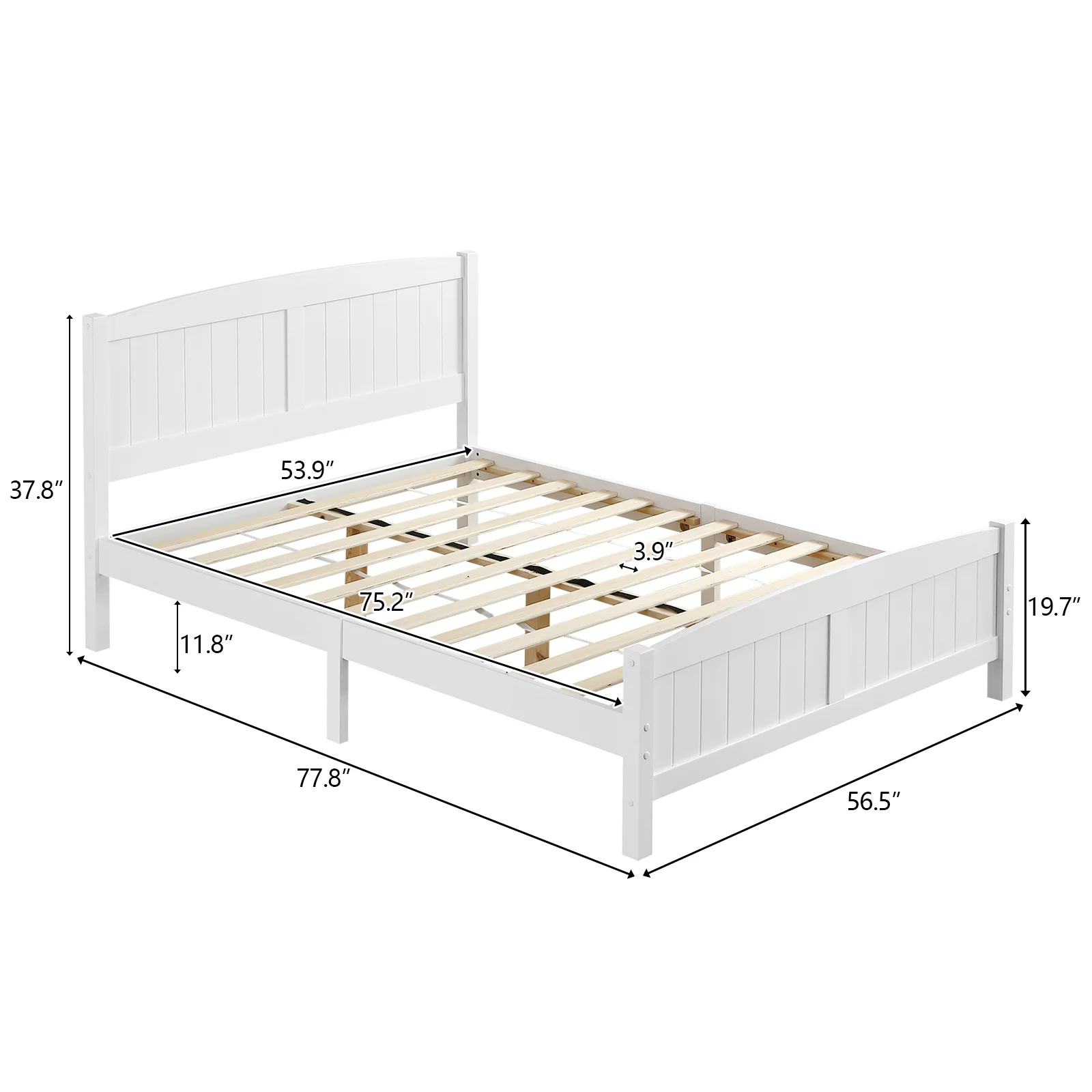 Paproos Full Size Bed Frame, Modern Wood Platform Bed with Headboard and Footboard, Strong Wooden Slats Support, Heavy Duty Full Bed Frame for Kids Teens Adults, No Box Spring Needed, White