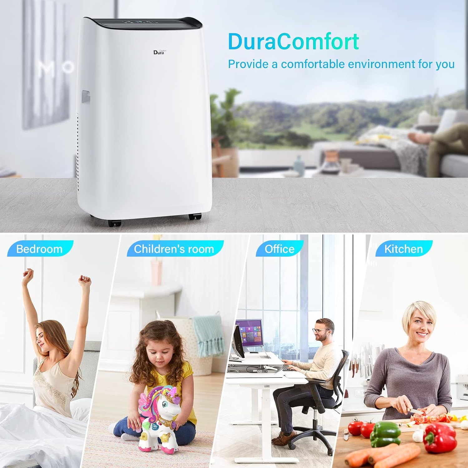 Alexa Voice-Enabled DuraComfort Smart Portable Air Conditioners, 12000 BTU(Ashrae) /8150 BTU (SACC) Quiet AC Unit, Built-in Dehumidifier and Fan Modes, Mobile App, Cools up to 450 Sq. Ft, White