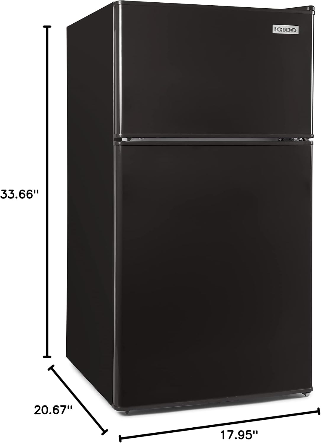 Igloo 3.2 Cu. Ft. Double Door Refrigerator with Freezer, Adjustable Temperature Control Down to 32 Degrees, Removable Glass Shelves, Perfect for Homes, Offices, Dorms, Apartments, Garages, Black