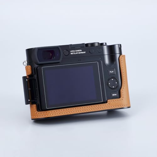 Camera Half Case for Leica Q3,SIUTATDSH Vintage Metal Genuine Leather Camera Protective Cases Stylish Portable Shockproof (BlackC)