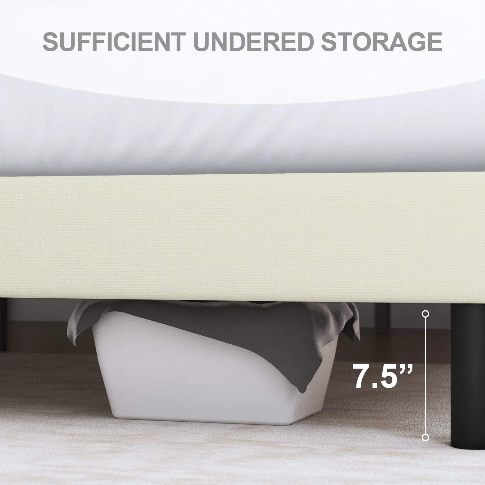 Full Bed Frame,HAIIDE Full Size Platform Bed Frame with Fabric Upholstered Headboard,No Box Spring Needed,Beige