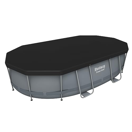 Bestway Power Steel 16' x 10' x 42" Rectangular Metal Frame Above Ground Swimming Pool Set with 1000 GPH Filter Pump, Ladder, and Pool Cover