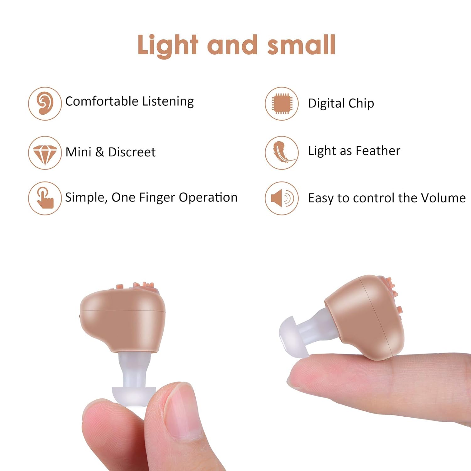 Hearing Amplifier Aid for Seniors and Adults Rechargeable with Noise Cancelling, Inner-Ear Hearing aid, Personal Hearing Enhancement Sound Devices, Suitable for Either Ear