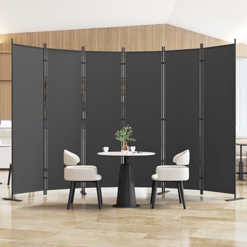 Helios&Hestia 8-Panel 6 ft Tall Indoor Folding Room Divider, Portable Privacy Screen, Freestanding Partition Separator, Temporary Wall Separation for Bedroom, Office, 160" W X 71" H, Dark Grey