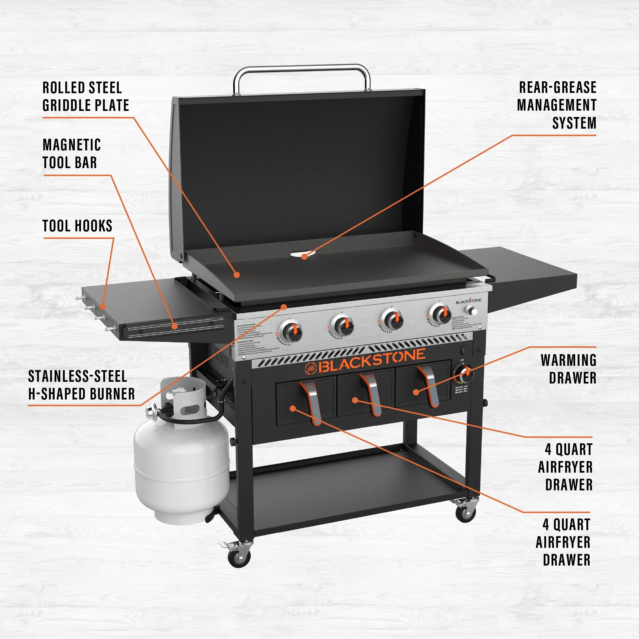 Blackstone 4-Burner 36 Propane Griddle with Air Fryer and Hood