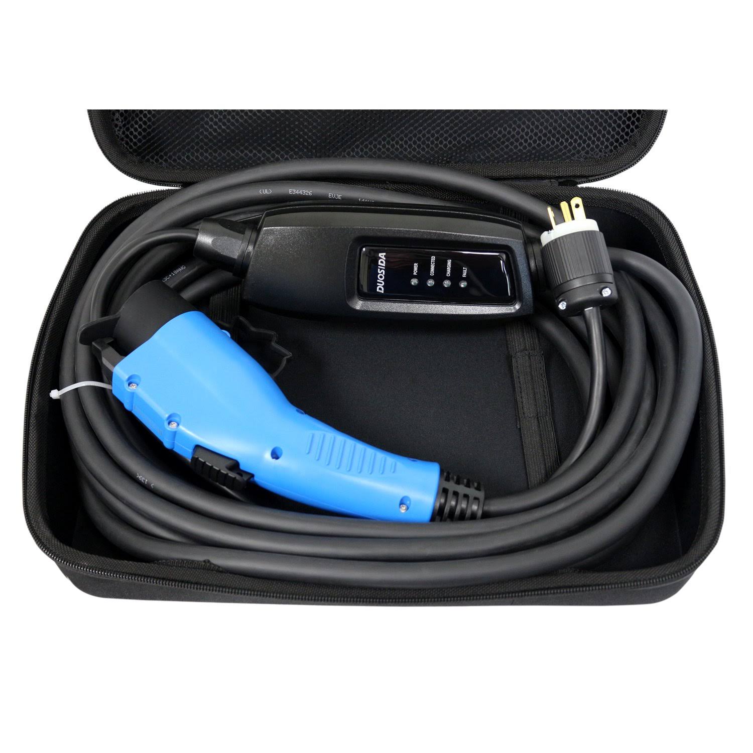 Duosida Blue Premium 25 ft Level 2 EV Electric Vehicle Portable Car Charger - 16-Amp 120-240V, NEMA 6-20P - Includes Storage Cas