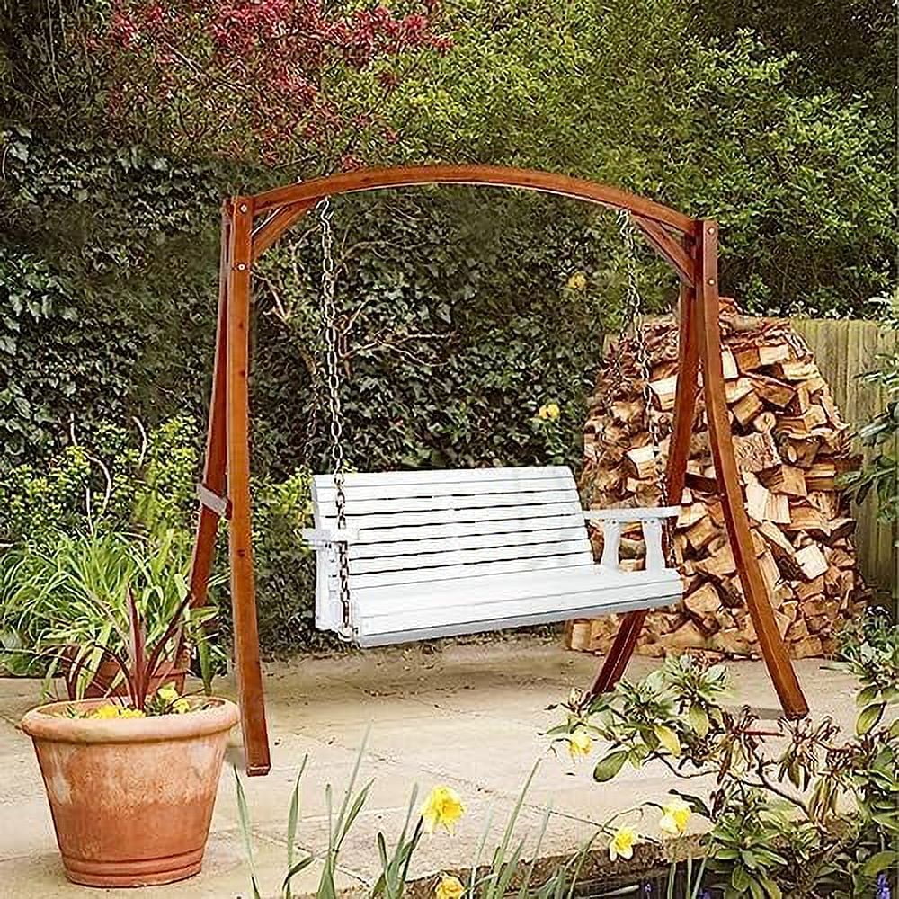 HJNIUNIU Upgraded Patio Wooden Porch Swing for Courtyard &amp; Garden  Heavy Duty 880 LBS Swing Chair Bench with Hanging Chains for Outdoors (5 FT  White)