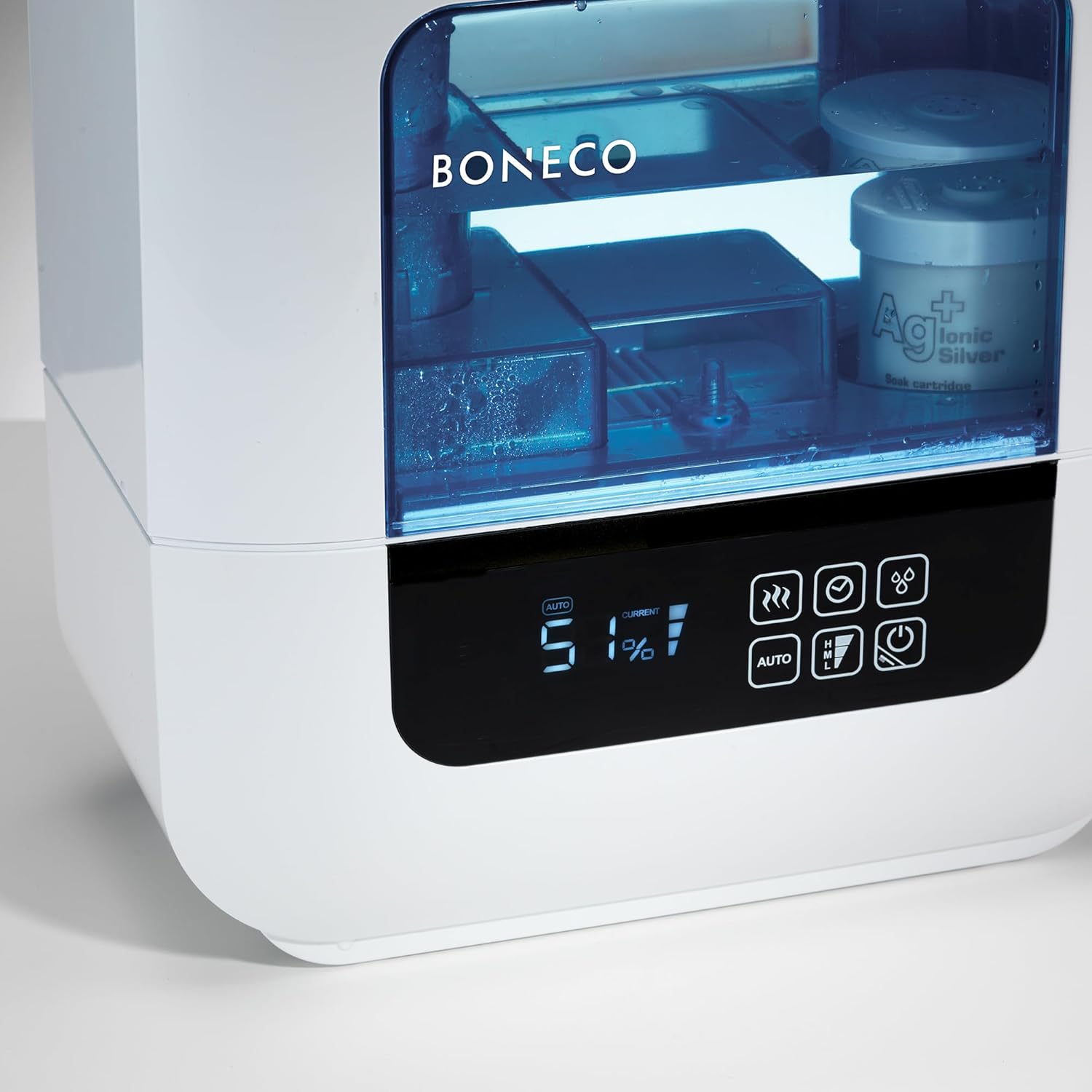 BONECO U700 Largest Room Whisper Quiet Top Fill Ultrasonic Variable Mist Humidifier with Self Cleaning Mode, Digital Display, and Auto Shutoff, White