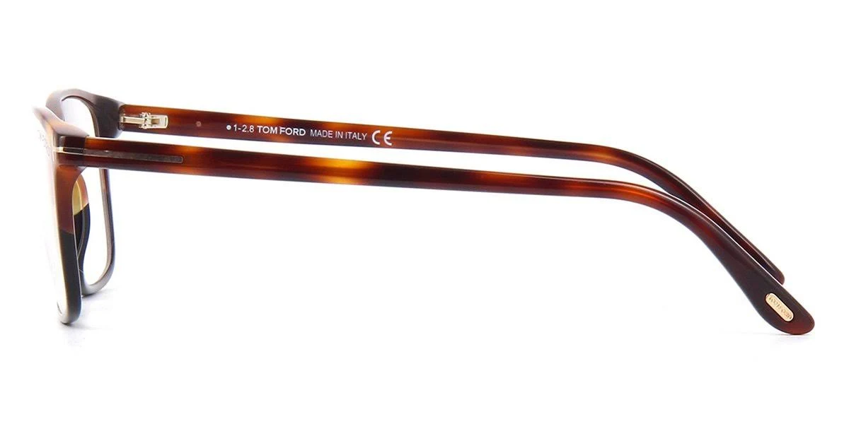 Tom Ford FT5584-B Shiny Medium Havana u0026 Black, Rose Gold T Logo / Blue Block Lenses