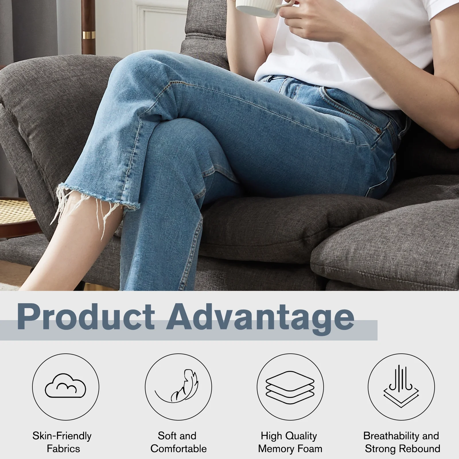 Futon Sofa Bed, Convertible Futon Sofa Memory Foam Double Sofa Bed with Adjustable Backrest and Armrests for Apartments, Dorms, Guest Rooms and Offices, Gray