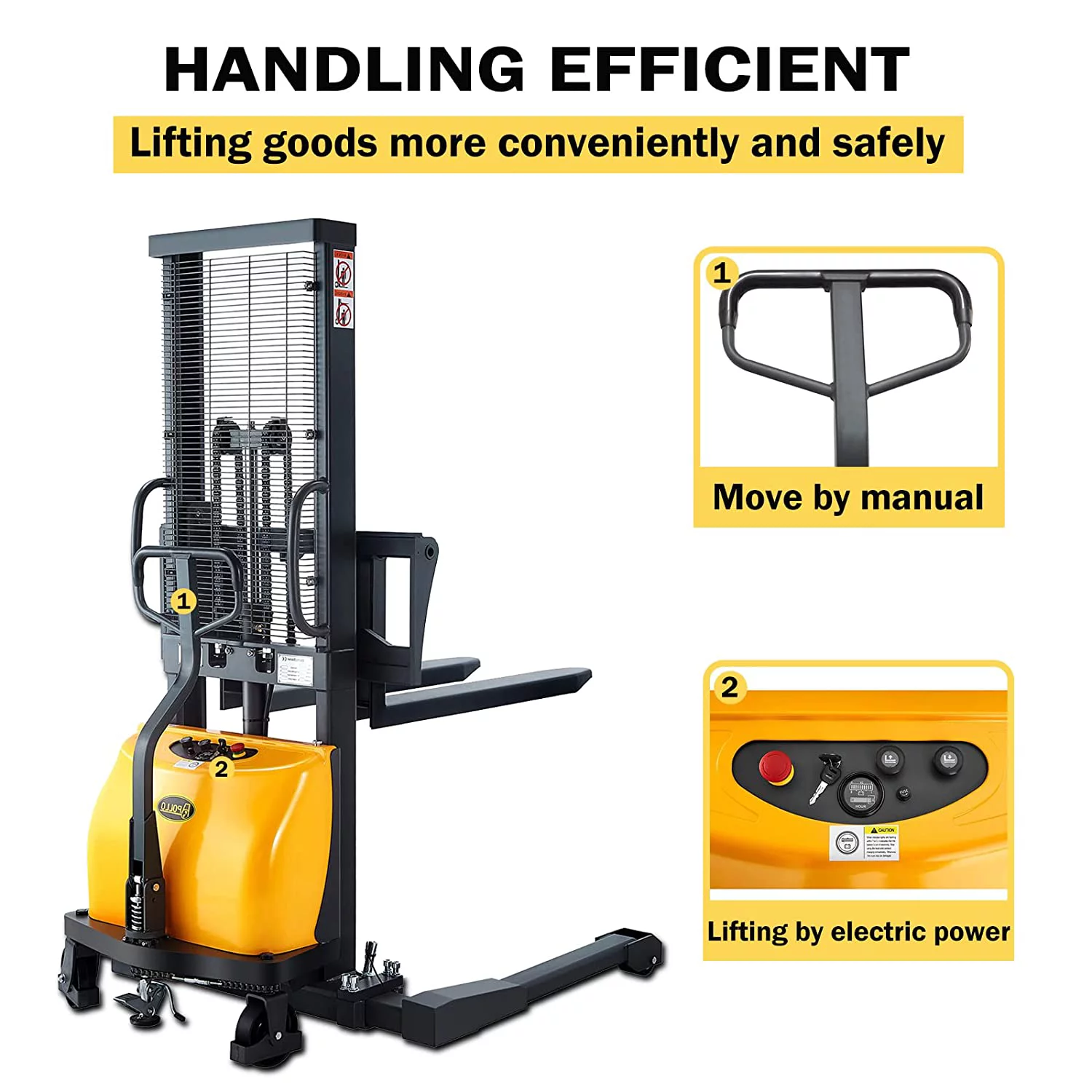 APOLLOLIFT 3300lb Cap. Semi-Electric Pallet Straddle Stacker with Adjustable Fork 98" Raised Height