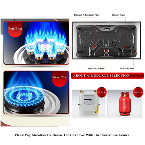 Gas Stove Cooktop 2 Burners,Portable Stainless Steel Built-in Gas Hob LPG/NG Dual Fuel Easy to Clean for RVs, Apartments Kitchen Stove