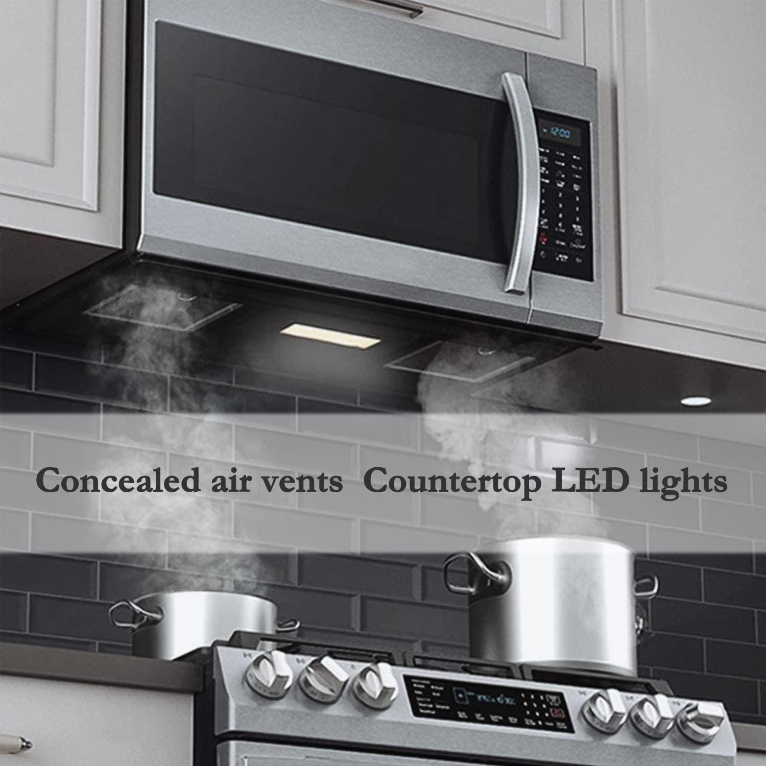 Smad 1.6 Cu. Ft. Over the Range Microwave 30 Inch with Vent, 1000 Watts Rangetop Microwave with 300 CFM, ECO Mode, LED Lighting and Child Lock, Stainless Steel