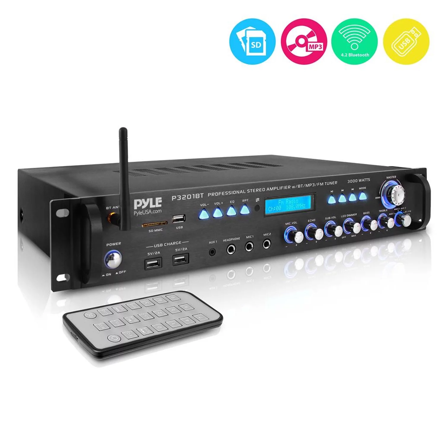 Pyle 3000 Watt Pro Home Audio Multi Channel Bluetooth Hybrid Amplifier Receiver - Curated Treasures Market