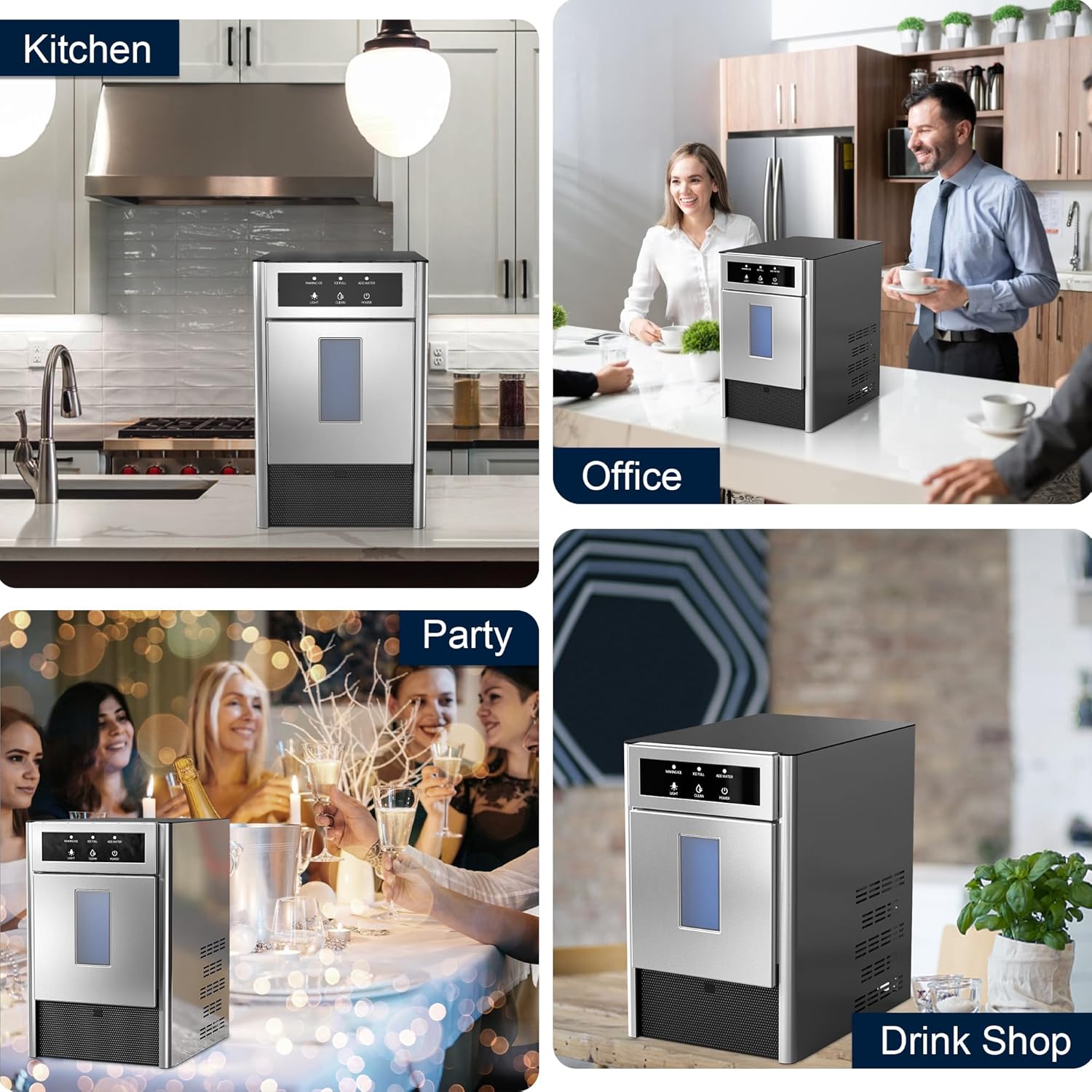 Nugget Ice Maker Countertop, 44 lbs/Day Chewable Ice Maker, One-Click Operation, Two Ways add Water, Self-Cleaning Sonic Ice Maker for Home, Office, Kitchen, RV, Basement Bars