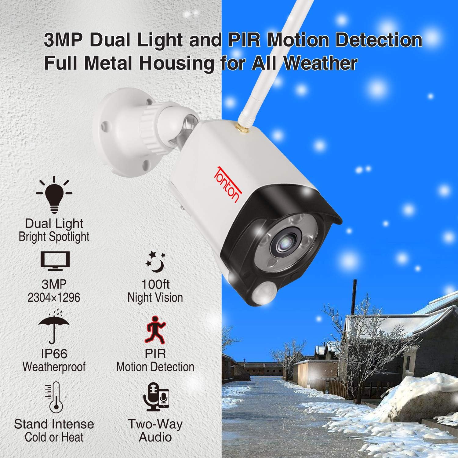 [2K&2 Way Audio&Thermal Detection] Tonton Wireless All-in-One Ultra HD Security Camera System with 16 Inch Monitor, 8CH NVR with 1TB HDD,4PCS 3MP Outdoor Bullet IP Cameras,Plug and Play