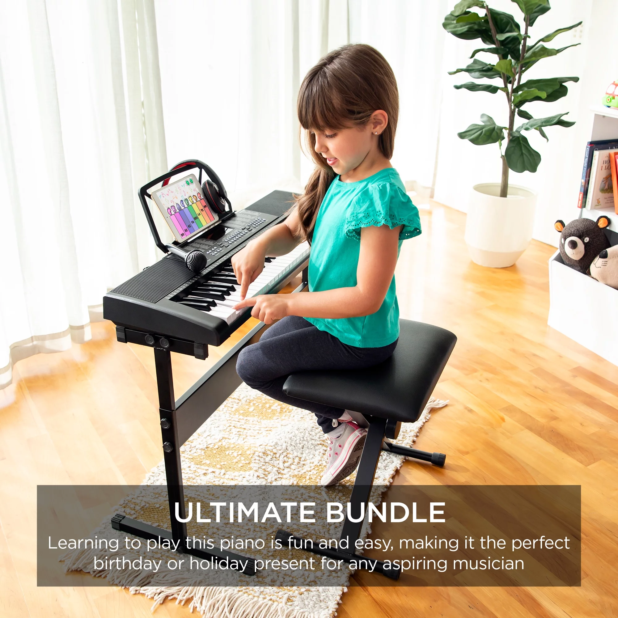 Best Choice Products 61-Key Beginners Electronic Keyboard Piano Set w/ LED, 3 Teaching Modes, H-Stand, Stool, Microphone