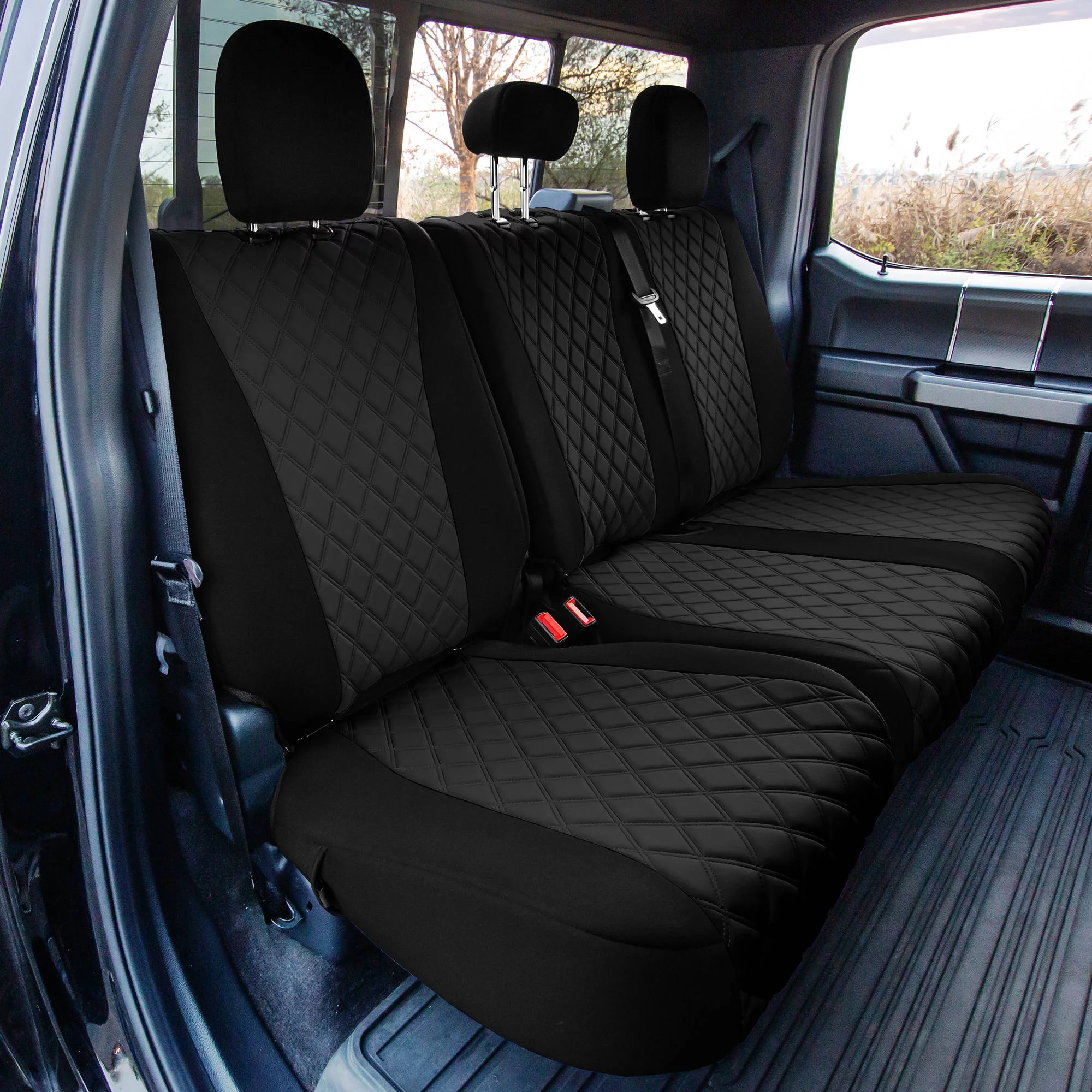 FH Group Custom Fit Neoprene Car Seat Cover for 2021-2023 ford F-150, F-250, F-350, F-450, Black Full Set Seat Covers with Air Freshener - Curated Treasures Market