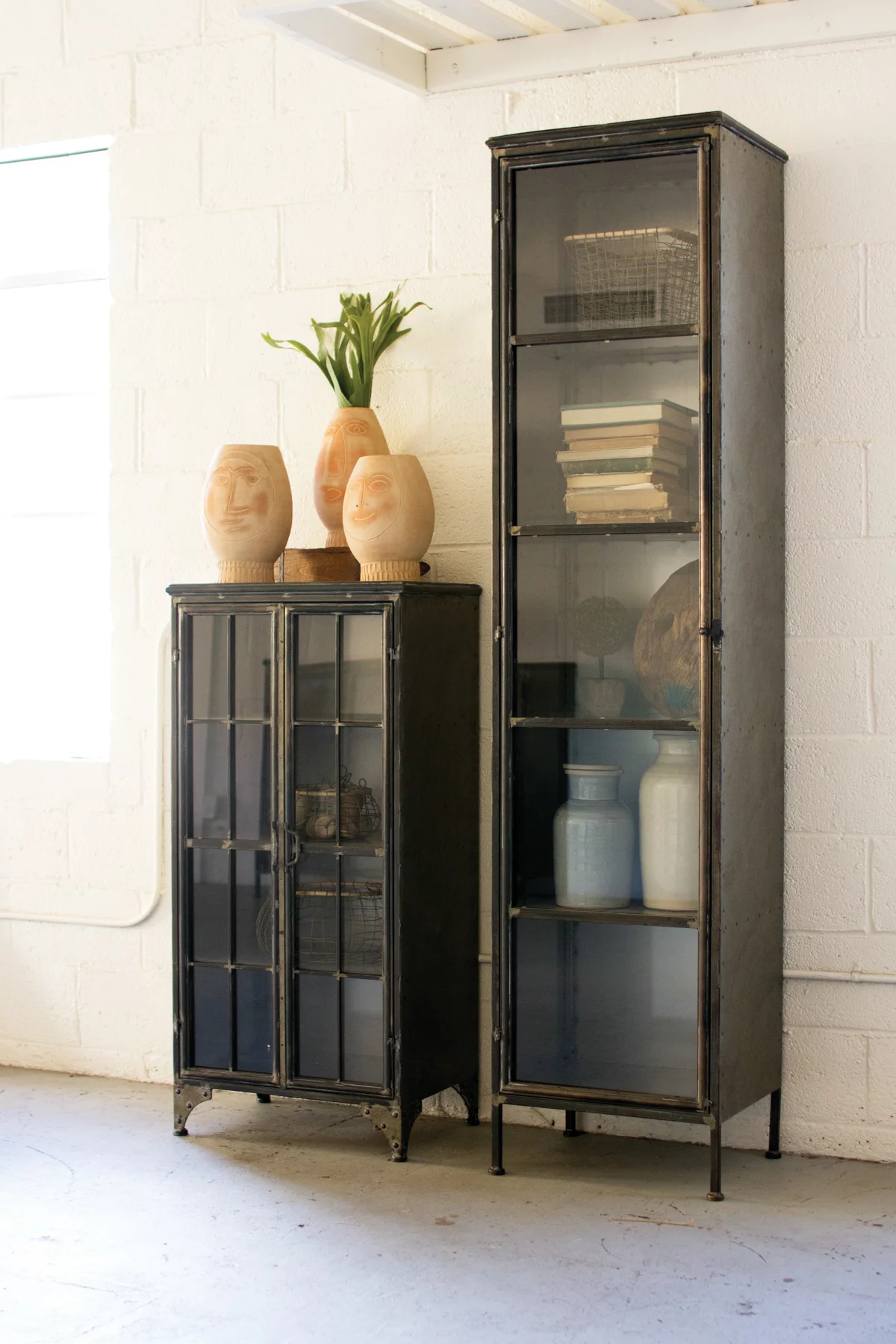 IRON AND GLASS TWO DOOR APOTHECARY CABINET