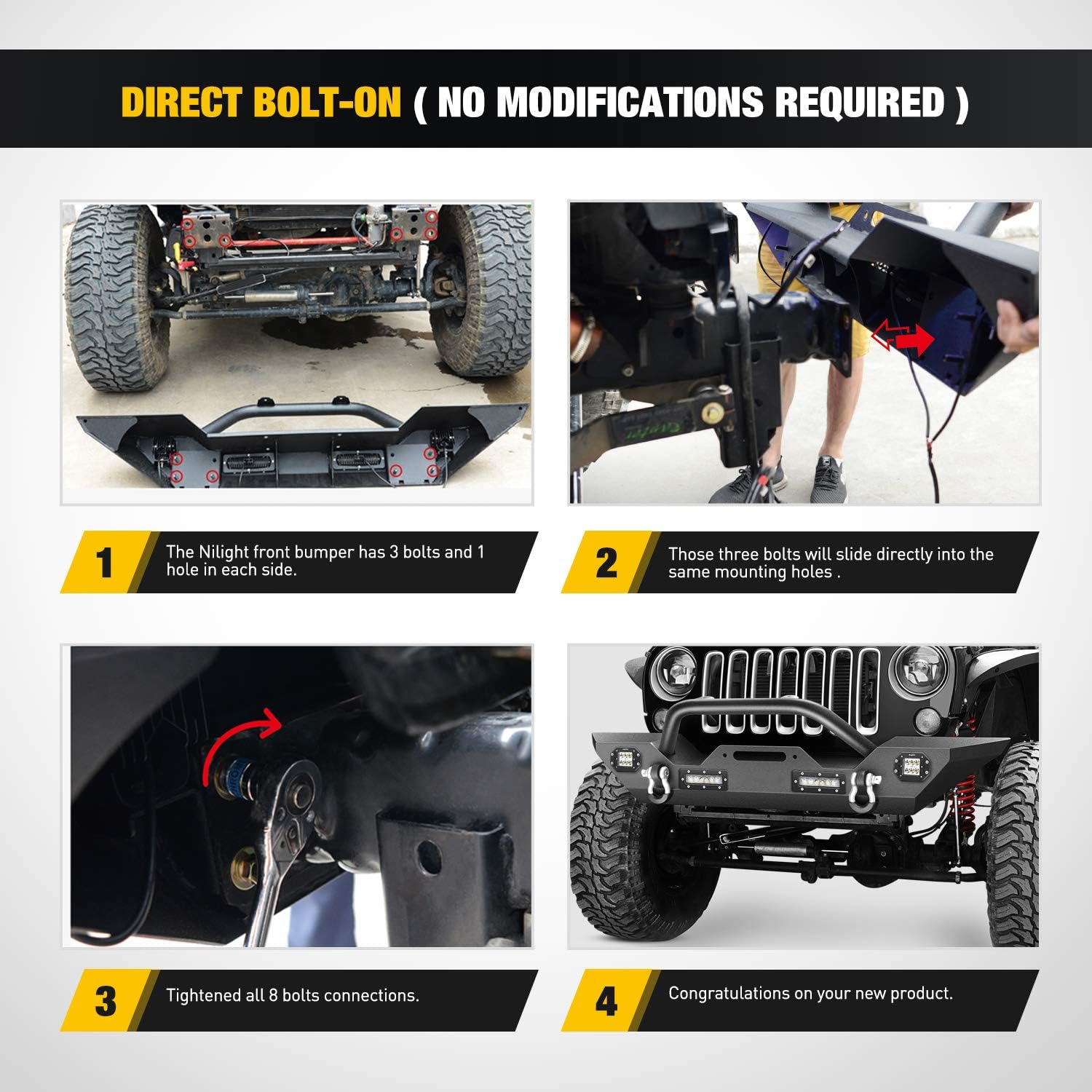 Nilight Front Bumper Compatible for 2007 2008 2009 2010 2011 2012 2013 2014 2015 2016 2017 Jeep Wrangler JK/JKU 2018 2019 2020 2021 2022 JL/JLU 2020-2022 Gladiator JT Rock Crawler Winch Plate