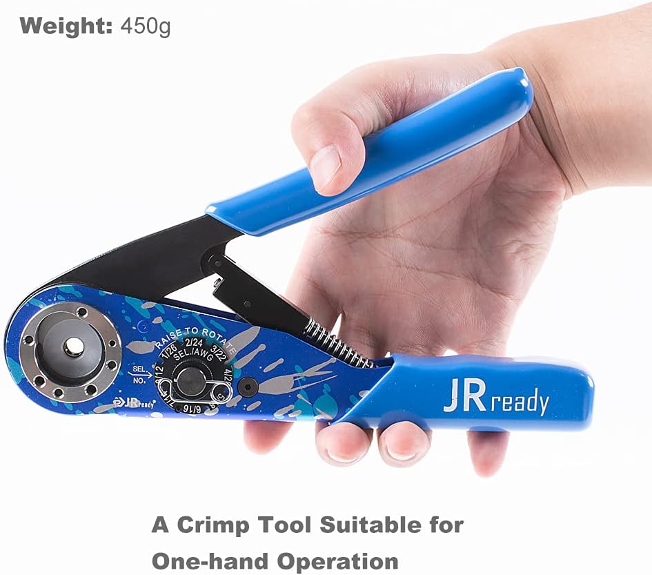 JRready ACT-M201 8 indent crimping tool design according M22520 1 01 for heavy duty circular rectangular electrical connector 38999 26482 etc. wire 12-26 awg 12 16 20 solid barrel contact
