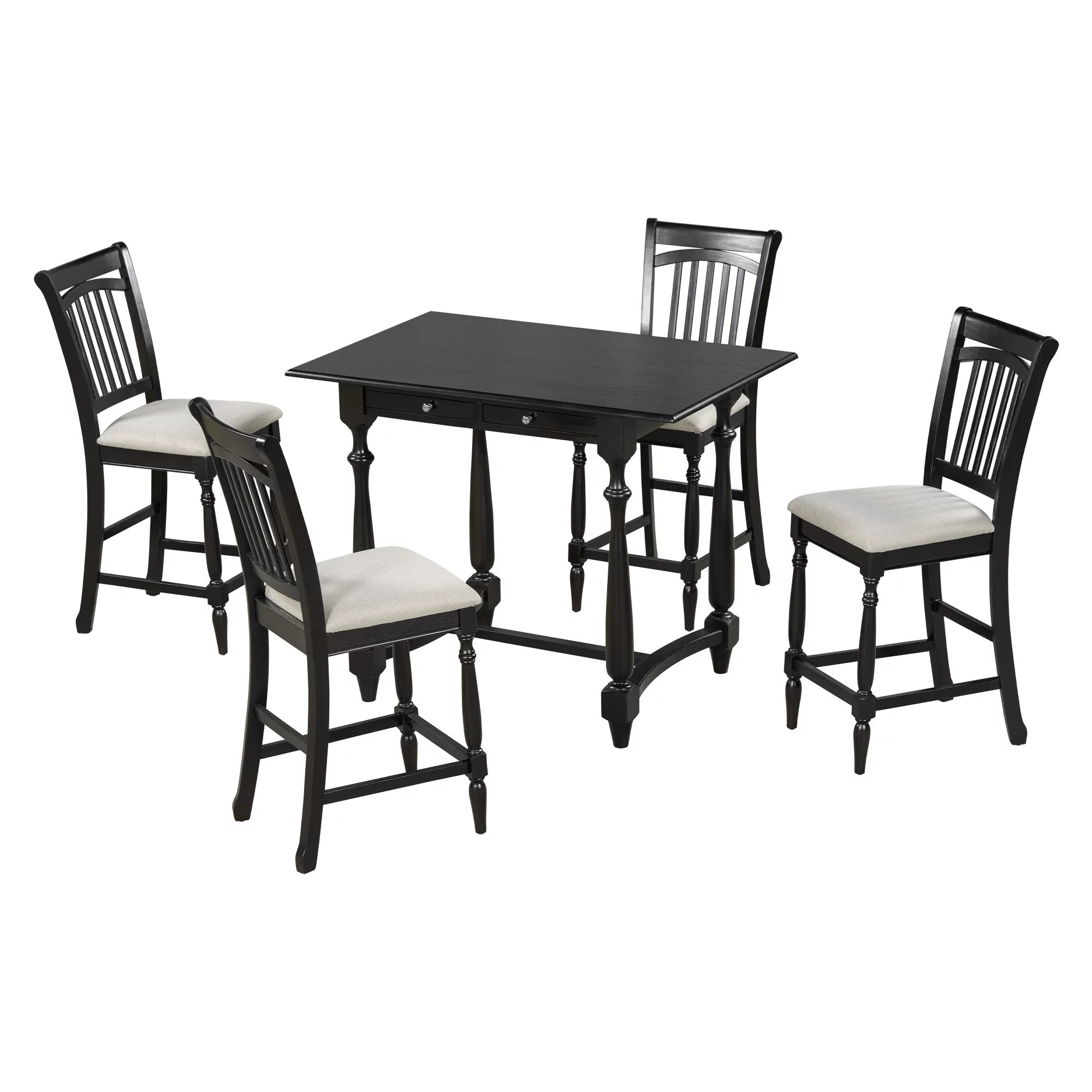 Churanty Farmhouse 5 Pieces Wood Counter Height Dining Table Set for 4,Kitchen Rectangle Table with Storage Drawers and 4 Upholstered Chairs, Espresso - Curated Treasures Market