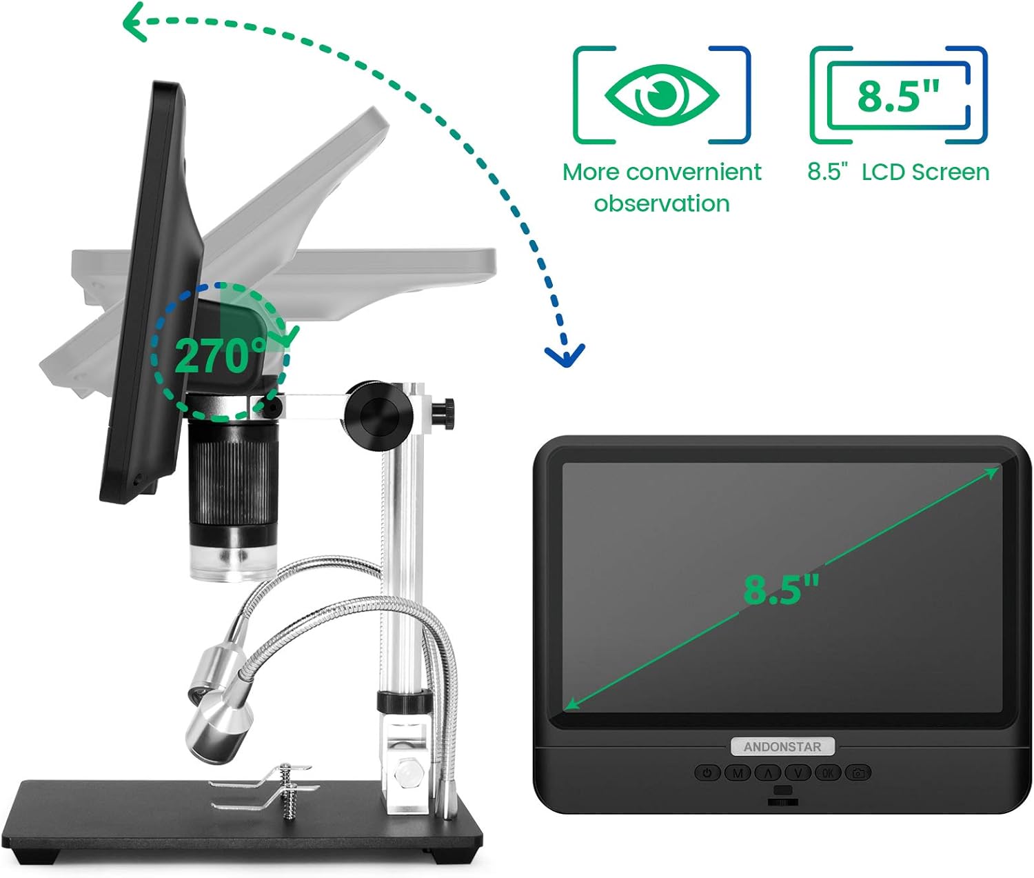 Andonstar Black corlor 7 inch LCD 1080P Circuit Board Digital Microscope AD206 with 200X Magnification Zoom for Phone Repair Soldering