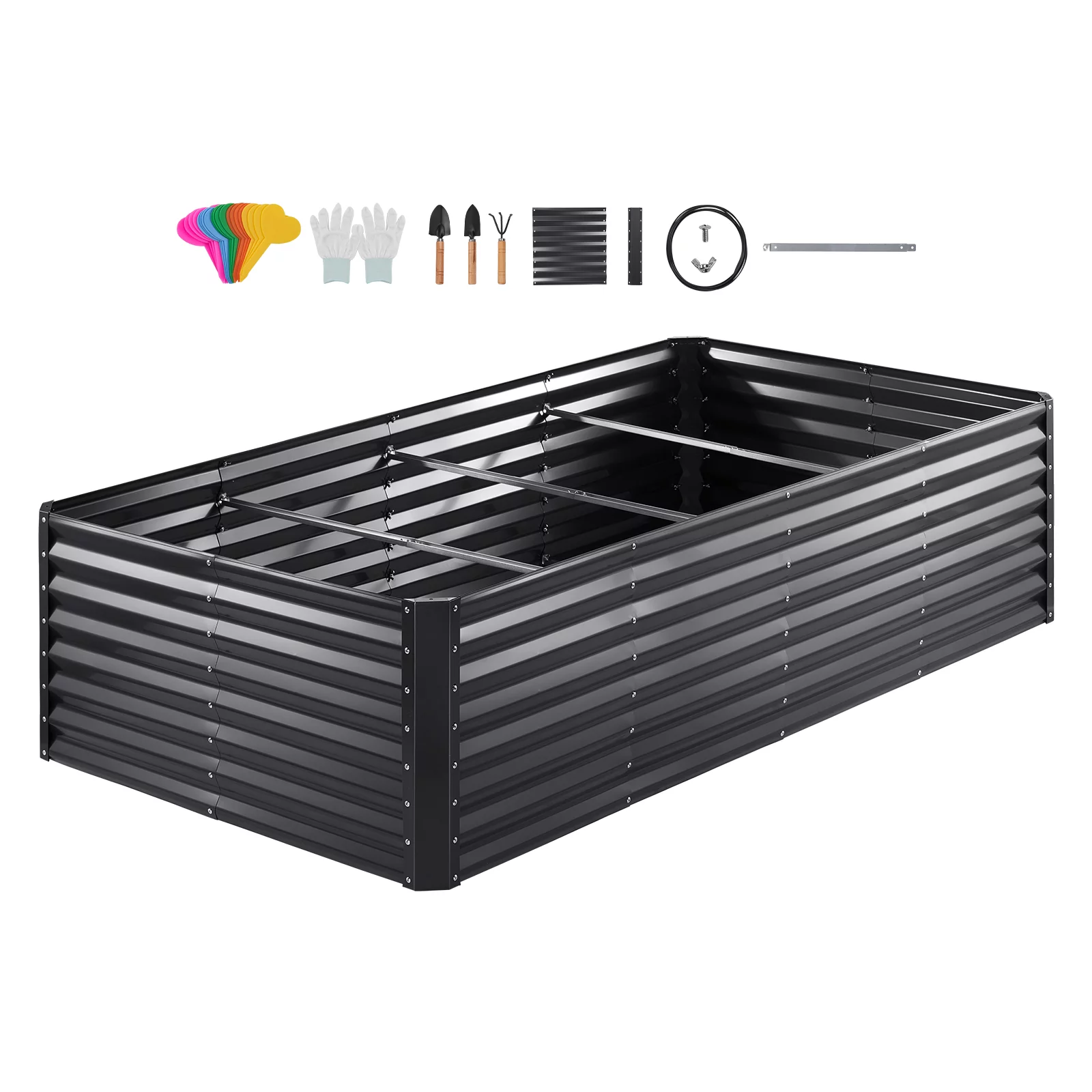 BENTISM Galvanized Raised Garden Bed, 8x4x2 FT Large Metal Raised Planter Box Garden Beds Outdoor for Vegetables Flowers and Herbs with Open Bottom and Planting Tools, Dark Grey - Curated Treasures Market