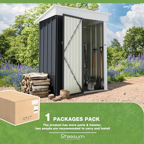 Greesum Outdoor Storage Shed 6 x 8 ft. Utility Tool Shed Metal Storage Garden Shed with Door & Lock for Patio Storage, Brown