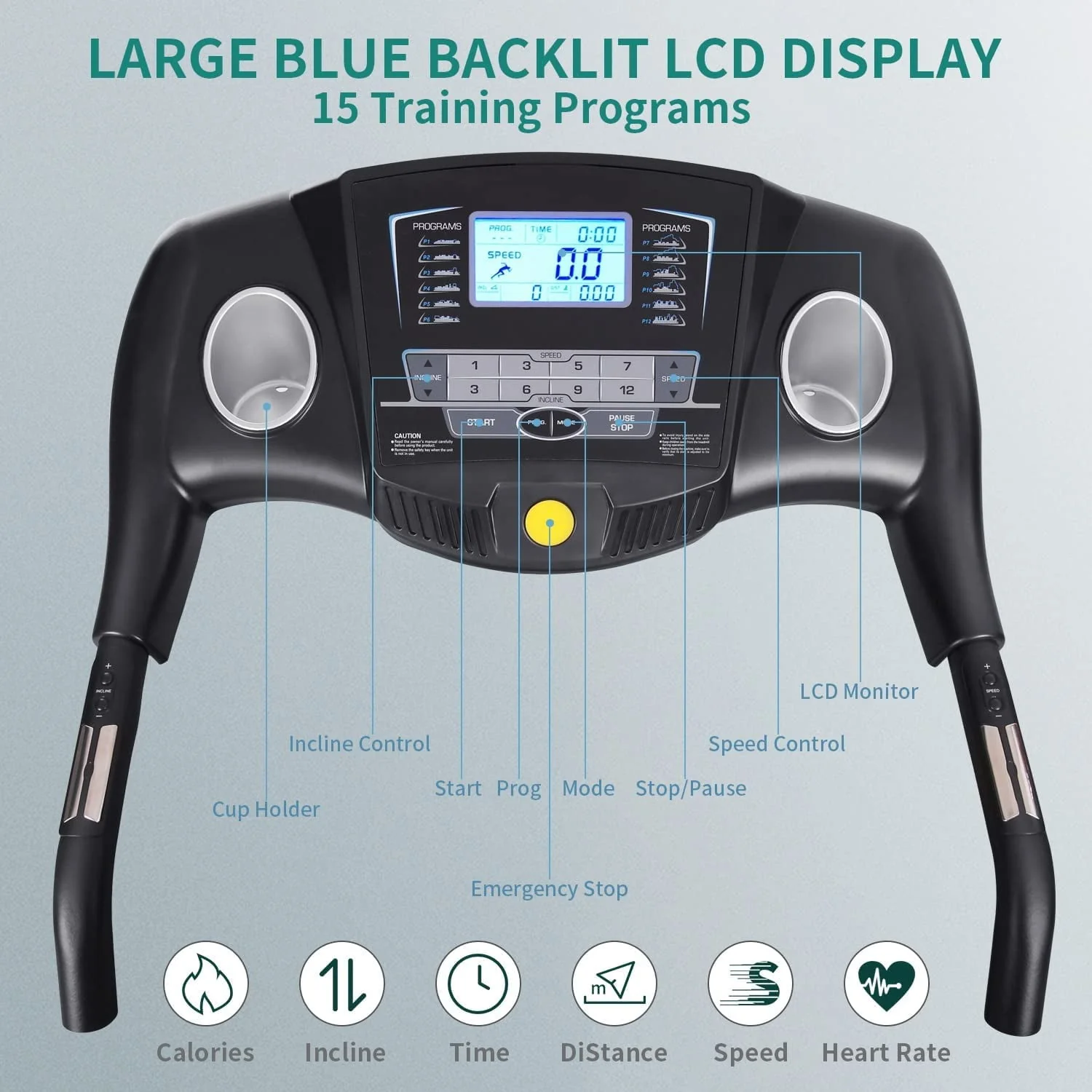 Treadmill with Incline Folding Treadmill with 12-Level Automatic Incline 2.5hp Power 8.5mhp Speed Running Machine 15 Preset Training Program Electric Treadmill for Home Use