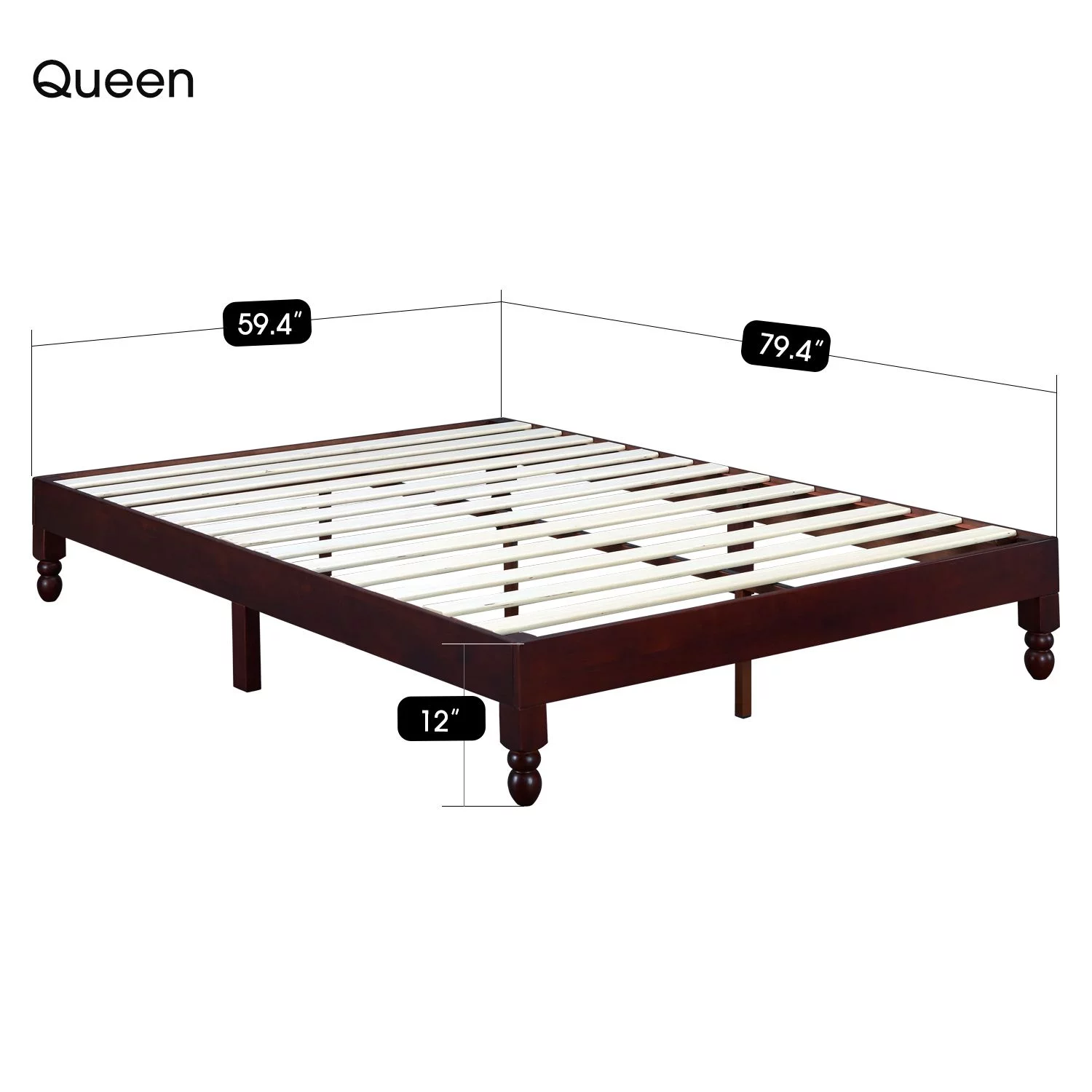 BIKAHOM Houston Full Size Bed Frame, 12 Inch Solid Wood Platform Bed with Under Bed Storage Space, No Box Spring Needed, Strong Wooden Slat Support, Easy Assembly Bedroom Furniture, Espresso Finish