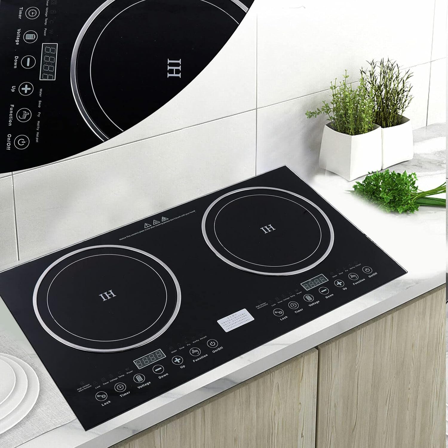 Induction, 110v 2-Burner Induction Cooking Portable Induction Dual Burner Design Built-In and Countertop Electric Cooktops Touch Buttons Multiple Cooking Functions Easy to Operate