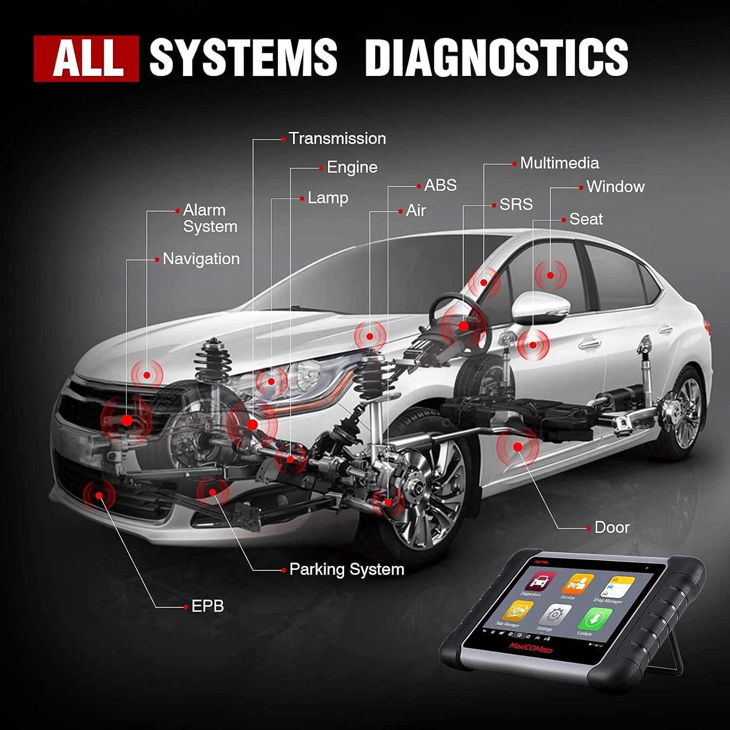 Autel MaxiCOM MK808 OBD2 Scanner Diagnostic Scan Tool with All System Diagnosis and Service Functions Including Oil Reset, EPB, BMS, SAS, DPF, TPMS Relearn