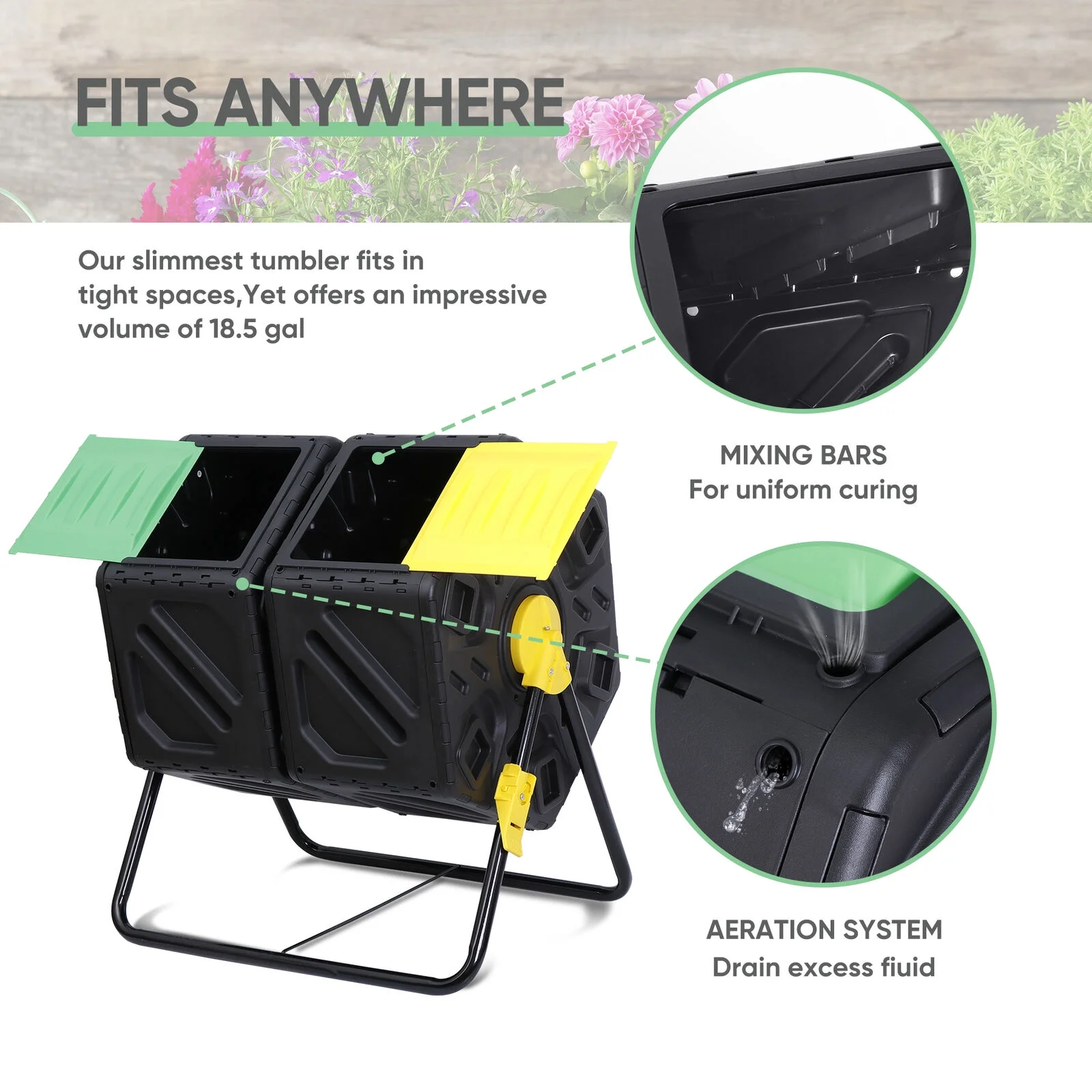 Compost Bin 18.5/37/43 Gallon Composting Tumbler BPA Free Rotating Outdoo Garden - Curated Treasures Market