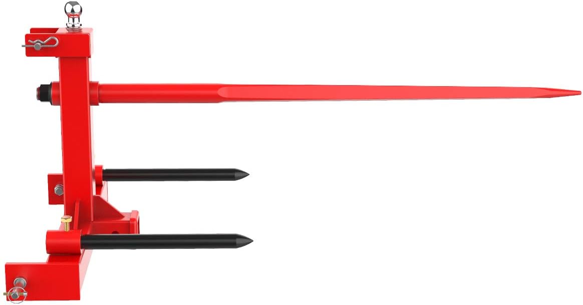 Sulythw 49” Hay Bale Spear 3 Point Trailer Hitch with 2" Receivers for Category 1 Tractors with 2 x 17” Stabilizer Spears 3000lbs Capacity & 1-7/8'' Trailer Ball Gooseneck Drawbar