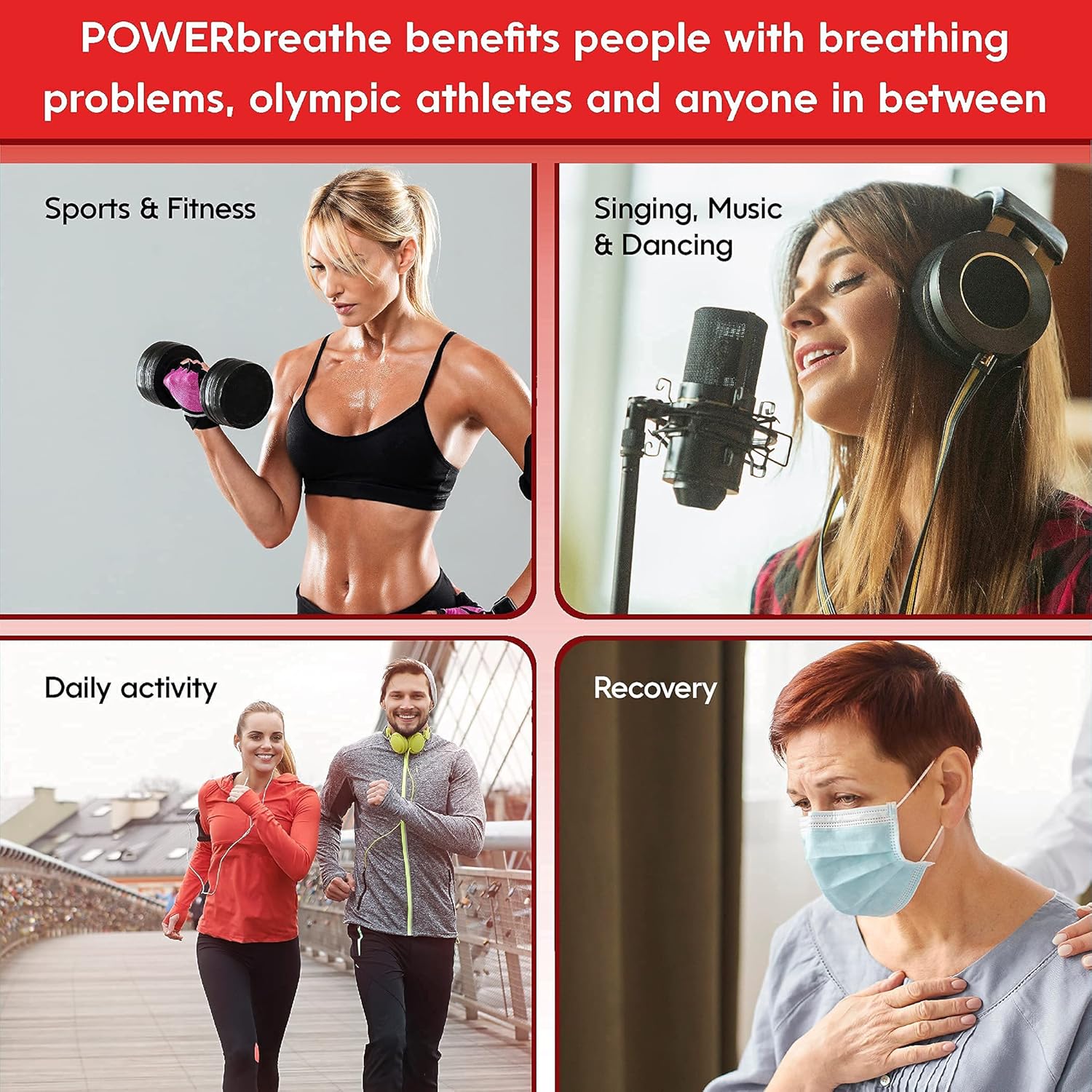 POWERBREATHE - Breathing Exercise Device, Breathing Trainer and Therapy Tool to Strengthen Breathing Muscles and Help Lung Capacity, Handheld Inspiratory Muscle Trainer &ndash; Red, Heavy Resistance