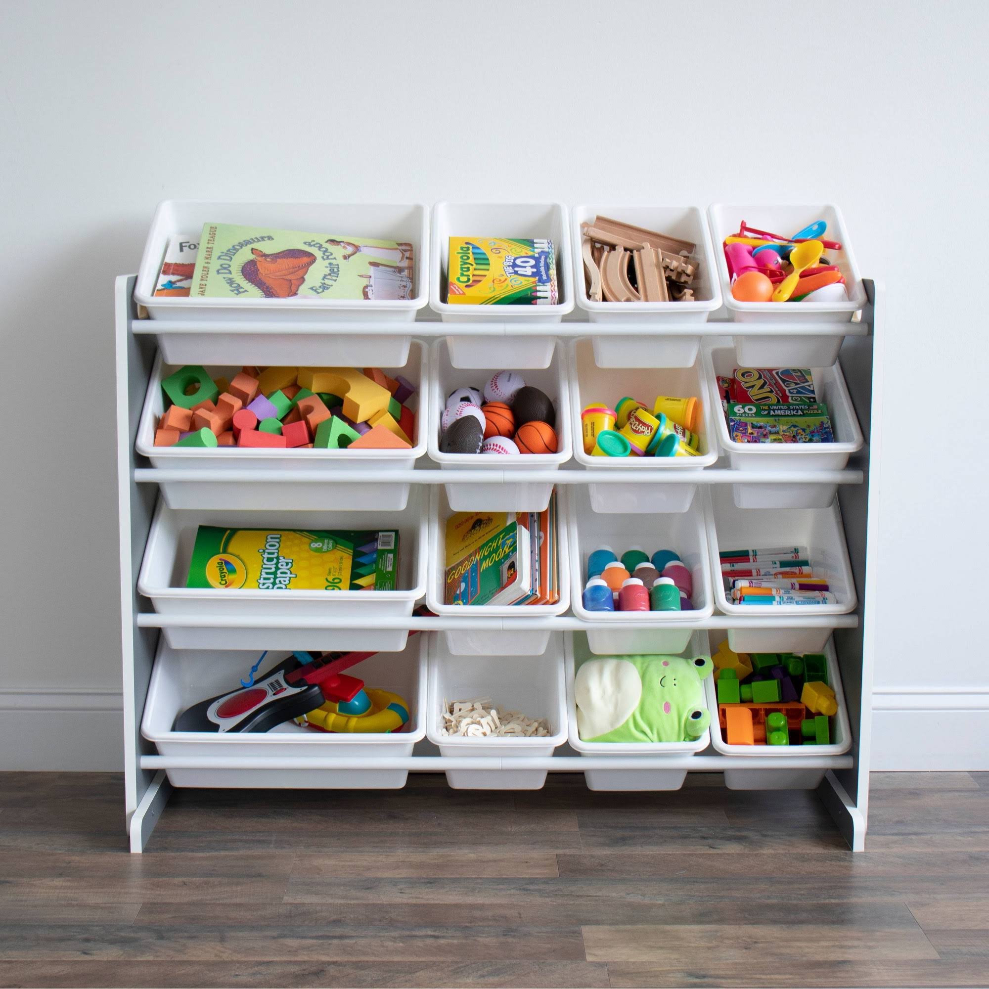 Humble Crew Kids Toy Organizer with 16 Storage Bins, Grey/White
