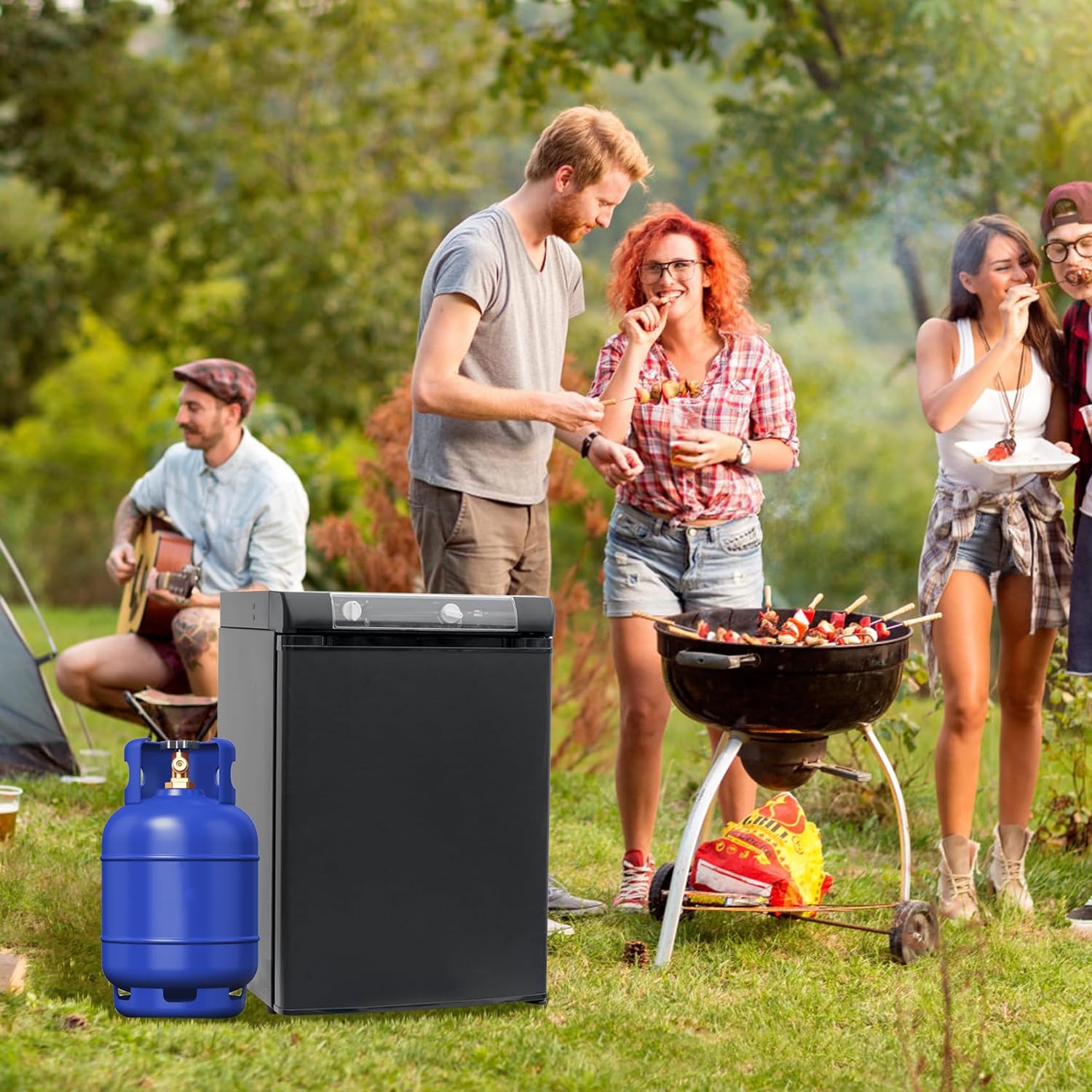 SMETA Propane Fridge LPG 12V 3 Way Fridge 2.1 Cu.ft Outdoors Refrigerator Gas Refrigerator without Freezer Propane/110V/12V Fridge for Camping, RV, Motorhome and Campervan, Black