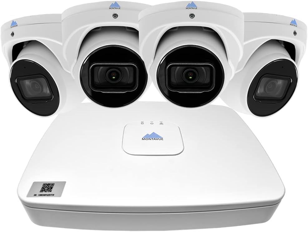 4K IP Camera System w/ 8MP 4K 8ch NVR PoE, 4 8MP 4K Audio Turret Cameras, IP67 Metal PoE Cameras, 2TB Pre-Installed Hard Drive - MTIP8082-44KT-W