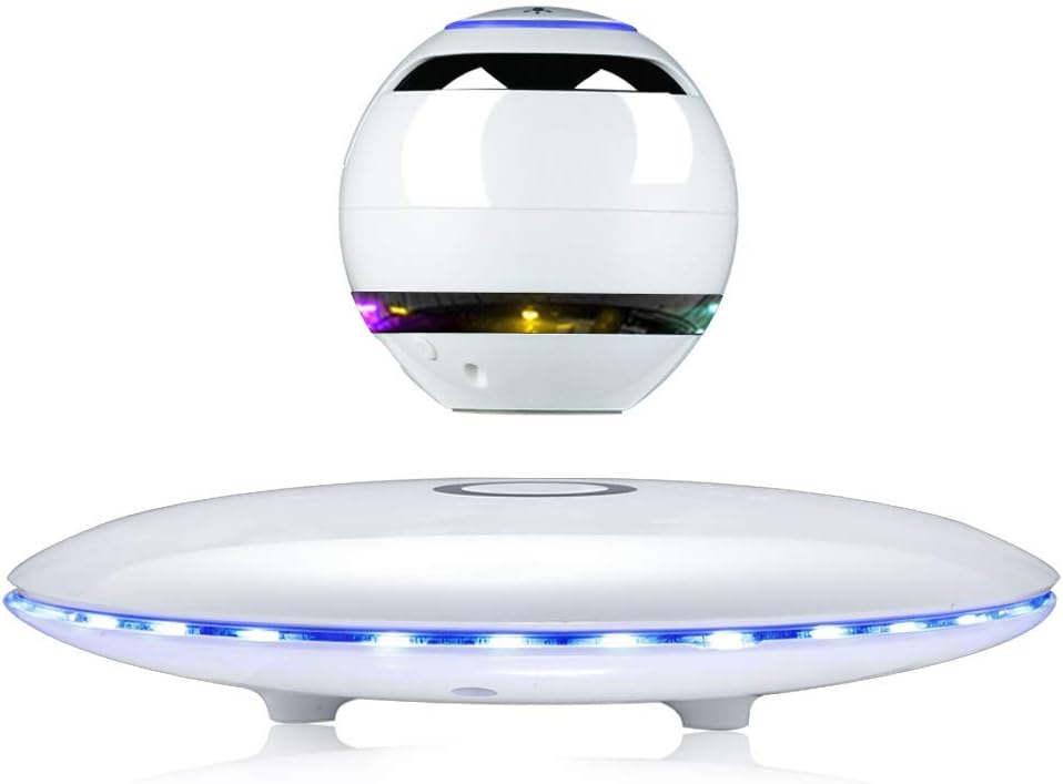 Infinity Orb Magnetic Levitating Speaker Bluetooth 4.0 LED Flash Wireless Floating Speakers with Microphone and Touch Buttons (White)